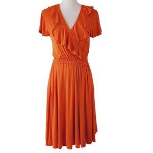 Milly Of NY For Bergdorf Goodman Faux Wrap Dress Orange Sz P (0-2) Ruffles READ